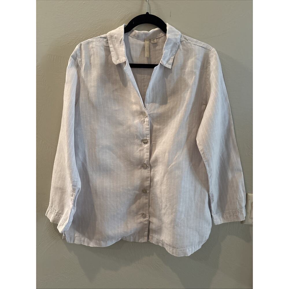 Love Linen J Jill Women’s Medium Striped Linen Button-Up Shirt Beachy Nautical